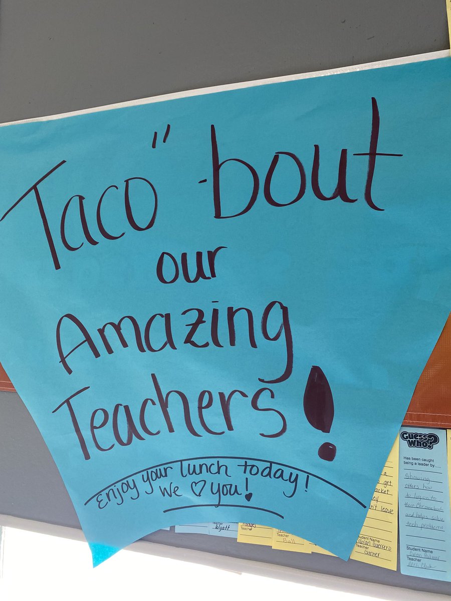 MarlaBennett1's tweet photo. “Taco” bout our amazing teachers! Lunch for the win for our wonderful staff! https://t.co/3bU69dZF8E