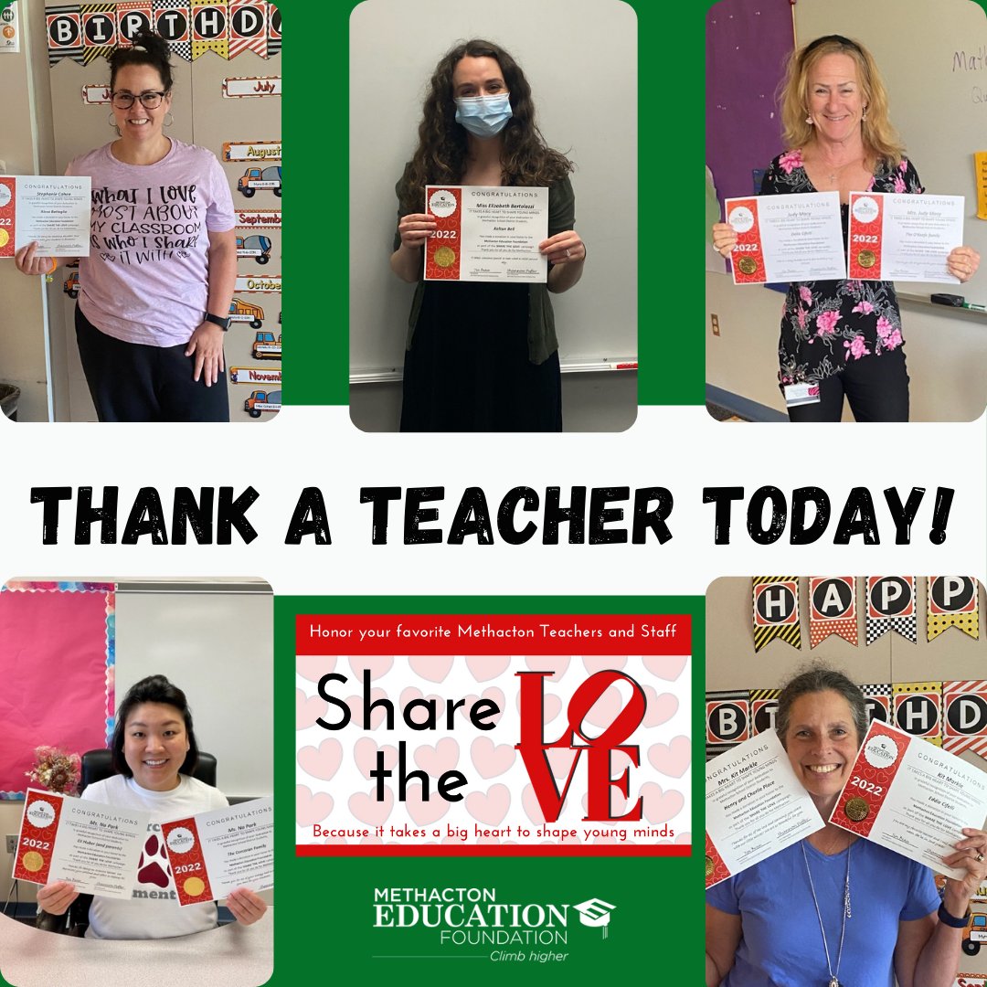 It's #TeacherAppreciationWeek, &amp; the #MethactonEducationFoundation wants to help you #ShareTheLove! Click here to place your order ow.ly/CVtW50IZirV 
#ClimbHigher #ThankYouMSDStaff #MSDPride