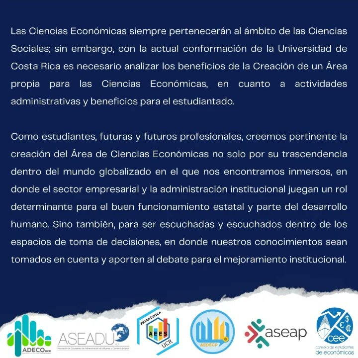 ASEAPUCR's tweet photo. Pronunciamiento sobre la Creación del Área de Ciencias Económicas https://t.co/mgb7KpN7zI