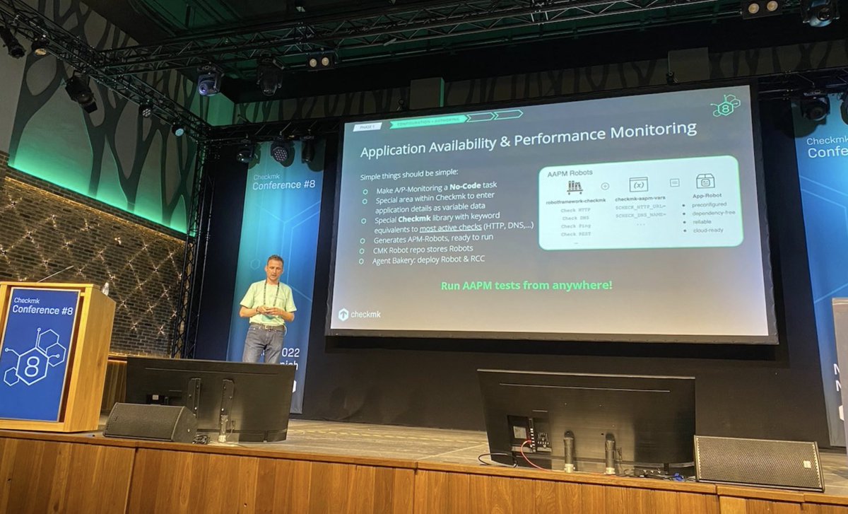 SimonMeggle's tweet photo. $me in 2019: "Let's see if this could work..." (hacking noise.)
2022 at the #Cmk8Conf: my project #robotmk will become an official #checkmk enterprise feature.
I am very happy to be part of this exciting journey!
#robotframework #monitoringlove https://t.co/Qnd5ZdltLC
