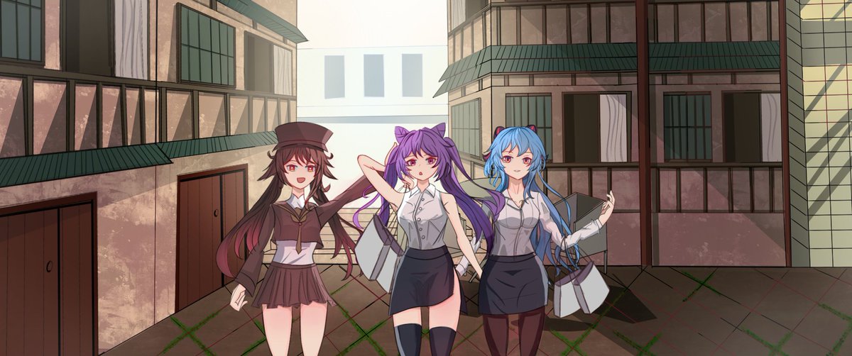 wafflepun's tweet photo. liyue girl go shopping 😘❤❤ #GenshinImapct #Genshinfanart #Keqing #Ganyu #ganqing #HuTao https://t.co/iFiakkEJ1C