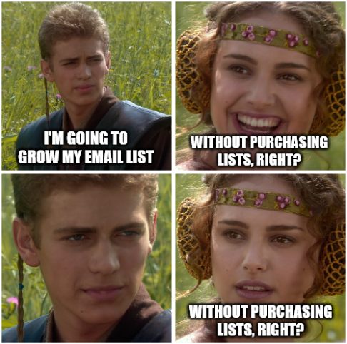 Purchasing email lists is bad for deliverability. 

Content sent to these lists is unexpected to the new recipients, making it likely to be reported for spam. 

Stay away from the dark side, do not purchase lists. Grow email lists the right way. We can help! 

#MayThe4thBeWithYou