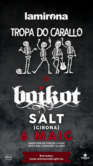 BOIKOTBAND's tweet photo. Nos vemos en Girona ! 
Sala La Mirona 
6 de mayo a las 22:00 horas.
Toda la información y venta de entradas la encuentras en la web 👇
https://t.co/Ptjheo7jEk
#TropaDoCarallo
#EvaristoParamos 
#punk
#quehostiasandais
#boikot
#boikotband https://t.co/FC0KqTZD5N