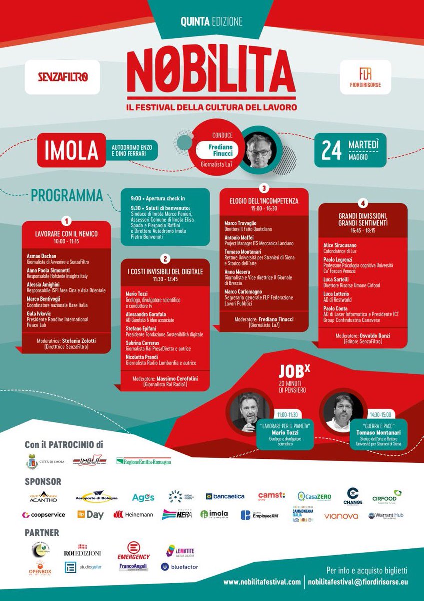 IL PROGRAMMA DI NOBILITA FESTIVAL È UFFICIALE

Osvaldo Danzi sarà a Imola il 24 maggio presso l’Autodromo Internazionale Enzo e Dino Ferrari - Formula Imola S.p.A. Con il suo Nobilita Festival.
#nobilitafestival #lavoro #occupazione #imola @FiordiRisorse