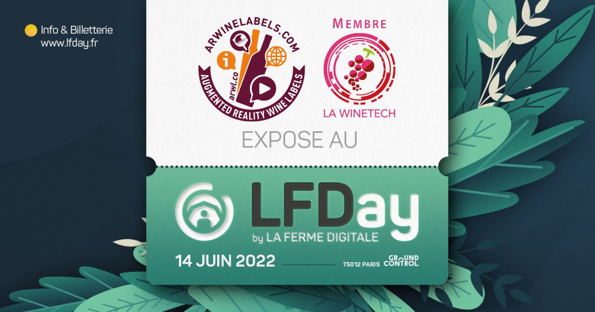 ARwinelabels's tweet photo. Le #LFDay by @lafermedigitale est de retour le 14 juin 2022 au Ground Control à Paris 12 ! 
@ARwinelabels et les startup de @lawinetech y exposeront leurs innovations pour le monde viti-vinicole. 
#lawinetech #LFDay2022 #directwebAR #AR https://t.co/Yiq2VRE5nh