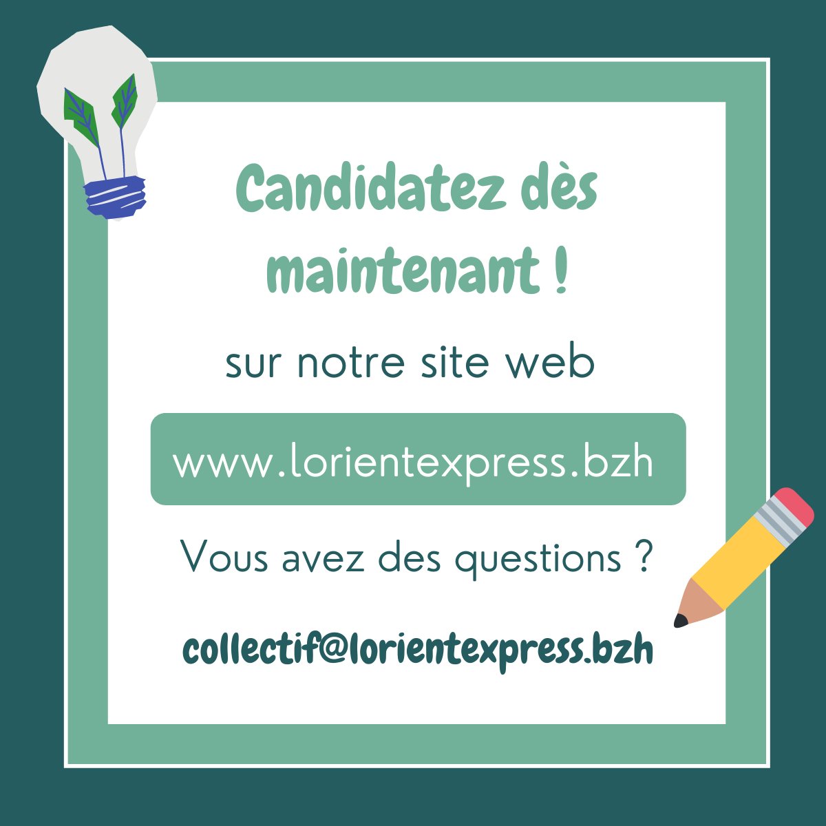ALOEN_Lorient's tweet photo. 🚆LORIENT EXPR'ESS
🌱Vous avez une #idée, un #projet pour relever les défis des #transitions écologiques et solidaires en Pays de Lorient ?
✨Candidatez à l'appel à initiatives avant le 22 mai pour embarquer à bord du #LorientExprESS. Plus d'infos : https://t.co/EkXXG2dkk1 https://t.co/ExlJV9NOzi
