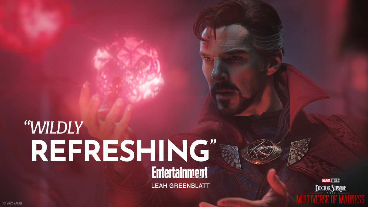 Marvel's tweet photo. Critics are calling Marvel Studios’ #DoctorStrange in the Multiverse of Madness “wildly refreshing”.
Be among the first to experience it TOMORROW ‼️ Get Tickets Now: https://t.co/y0M8tRcwtm https://t.co/dwIF9HTD7Y
