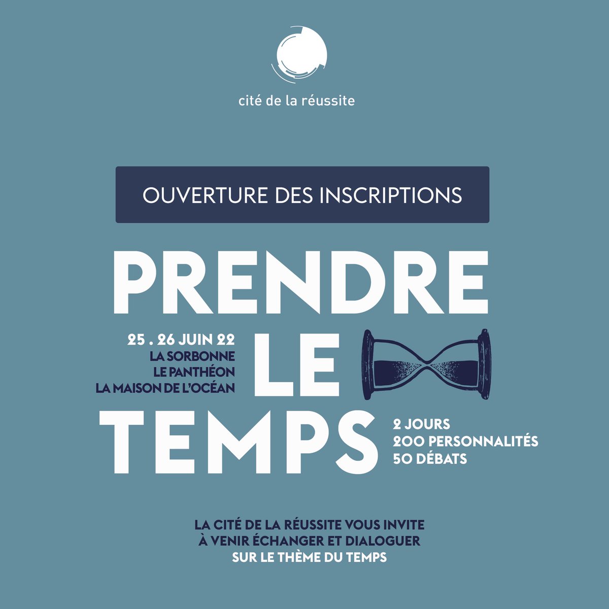 citereussite's tweet image. 📣 Les inscriptions aux débats de l’édition 2022 de la Cité de la réussite sont ouvertes !
⏳Découvrez l’ensemble du programme et les intervenants des 25 & 26 juin prochains : urlz.fr/iaEO
#temps #debats #pantheon #sorbonne #maisondelocean