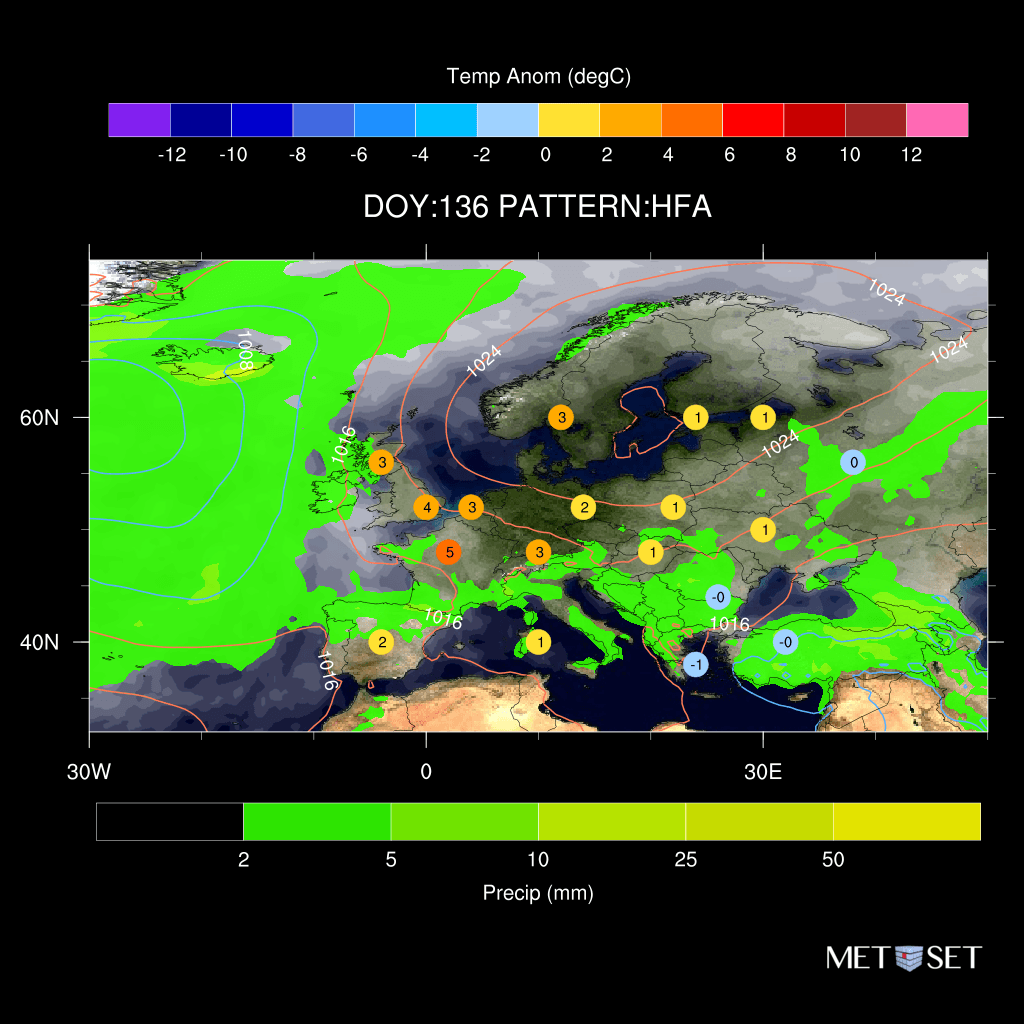 Met_Set_UK's tweet photo. 4/5
HFA (High Fennoscandia/Anticyclonic mainland) sees low pressure in the N ATL being held back by a stronger European high pressure to draw more southerly flow esp. W Europe that brings the risk of more extreme warmth - calm/dry/sunny conditions extend into UK/Nordic. https://t.co/dhcMTsrUGf