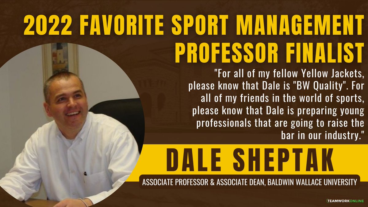 TeamWork_Jobs's tweet photo. As we continue to tally up the votes for the 2022 Favorite Sport Management Professor, we wanted to spotlight each of our four finalists! Next up is Dale Sheptak, Associate Professor & Associate Dean at @BaldwinWallace!
#TeamWorkUEducationalPartner https://t.co/oJozsGN4Yd