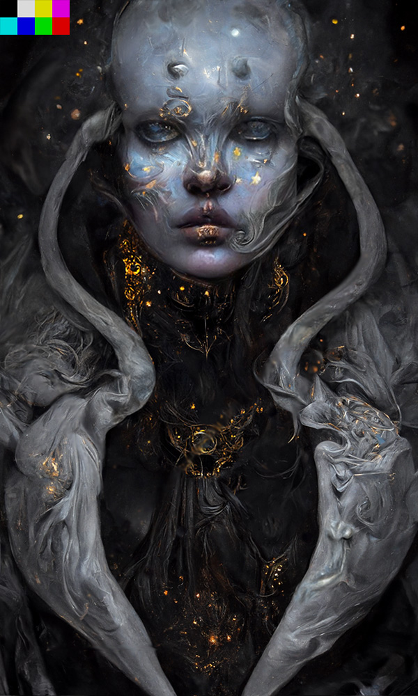 "Umbral Scion Sorceress of the 12th Astral Era"
Surfing text prompts on Disco Diffusion hoping to catch a rad aesthetic  

#aiartwork #discodiffusion #aiartcommunity #digitalart #tarot #witchcraft