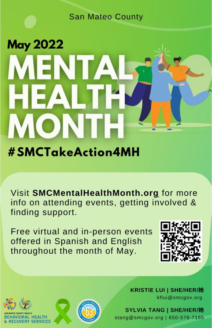 SMCProbation's tweet photo. May is Mental Health Month and a great time to Take Action for Mental Health!  Visit https://t.co/MbQF8UFpsA to attend events, get involved &amp; find support. #SMCTakeAction4MH #TakeAction4MH #MHM https://t.co/6J6gJ6hOIe