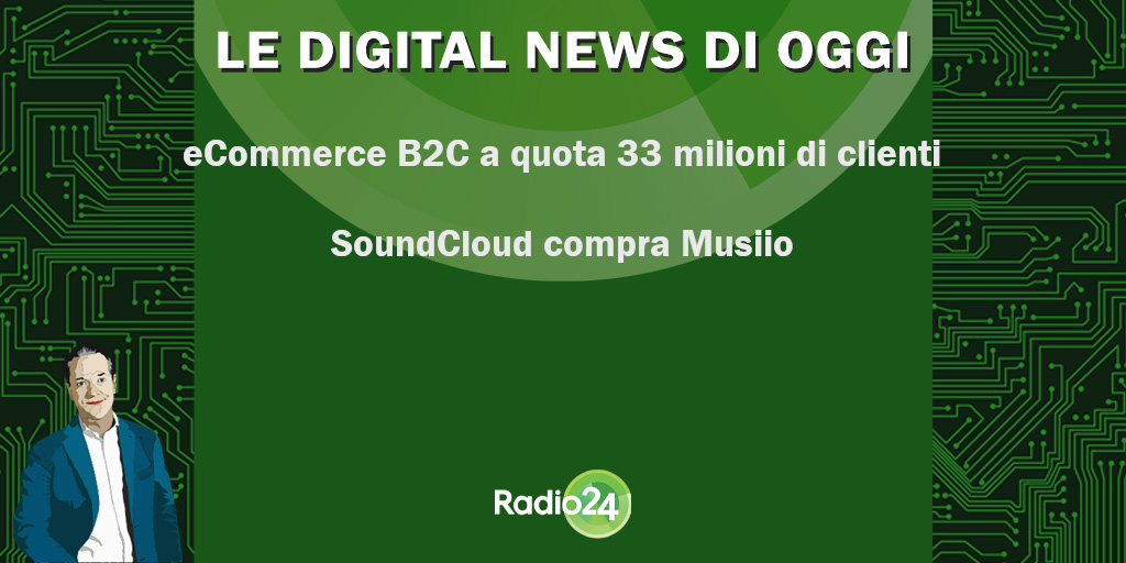Radio24_news's tweet photo. #Digitalnews del #4maggio: #eCommerce #B2C a quota 33 milioni di clienti - #SoundCloud compra #Musiio. Rimani aggiornato sulle ultime notizie di @e_pagliarini dal mondo digitale di @2024_R24 - Ascolta il #Podcast  - https://t.co/wfmelNTv1X https://t.co/eYt9NuWYhN