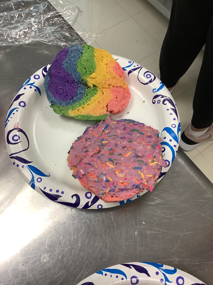 Gorgeous rainbow bagels with funfetti cream cheese made by style studio! So proud of their results! #JoyfulJourney #RainbowBagels