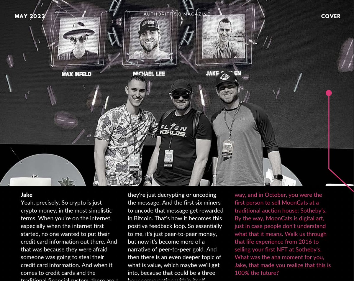 Jakegallen's tweet photo. My 20 page feature in Authoritti5.0 magazine drops tomorrow! We covered topics in the blockchain landscape, my entrepreneurial &amp; crypto journey, and what's brewing down in LV. Incredibly grateful for the communitym frens, and special thank you to @mary__henderson for the feature https://t.co/0g3WcOSVfl