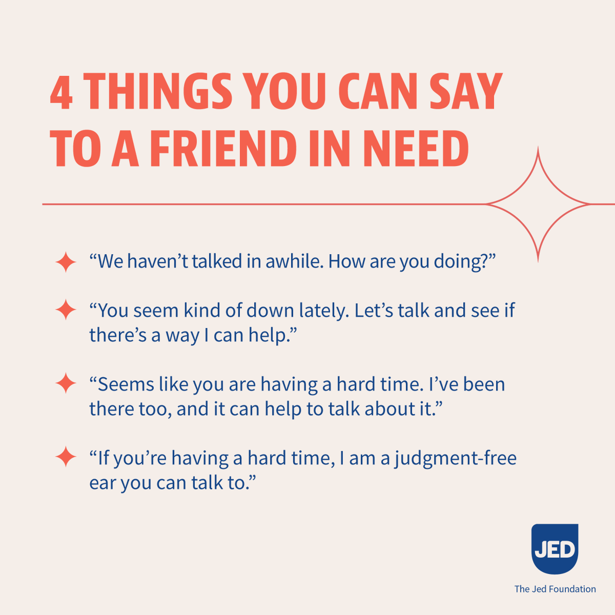#MentalHealthAwarenessMonth .. Although it can be difficult to do, it is important to check in on our friends - whether they are happy, sad or indifferent. Here are some tips on how to start a conversation and offer support. #MentalHealthMatters #EndTheStigma