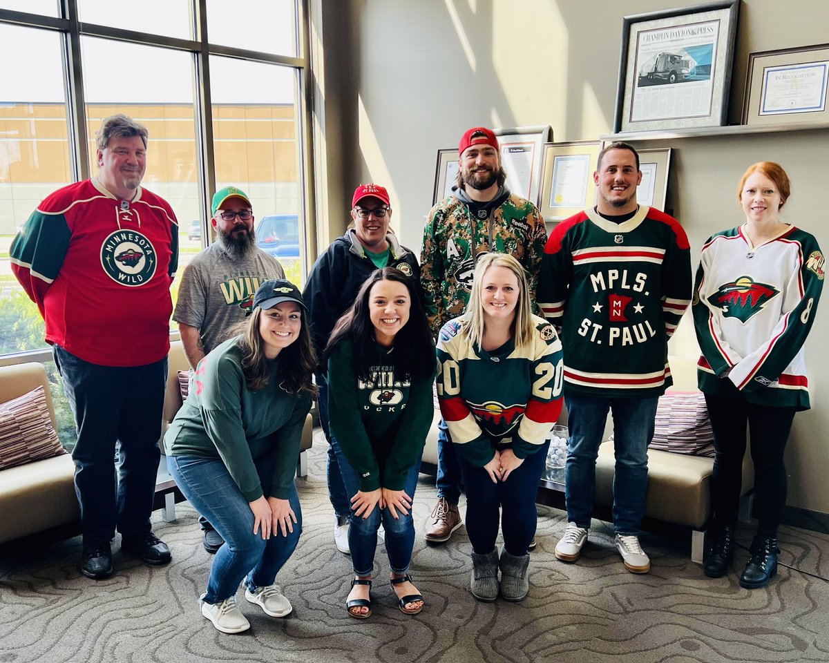 KingSolutionsMN's tweet photo. The King Squad showing our #MNWild pride for Game 2 tonight. #WILDWednesday #StateofHockey https://t.co/WD6LQeMPK2