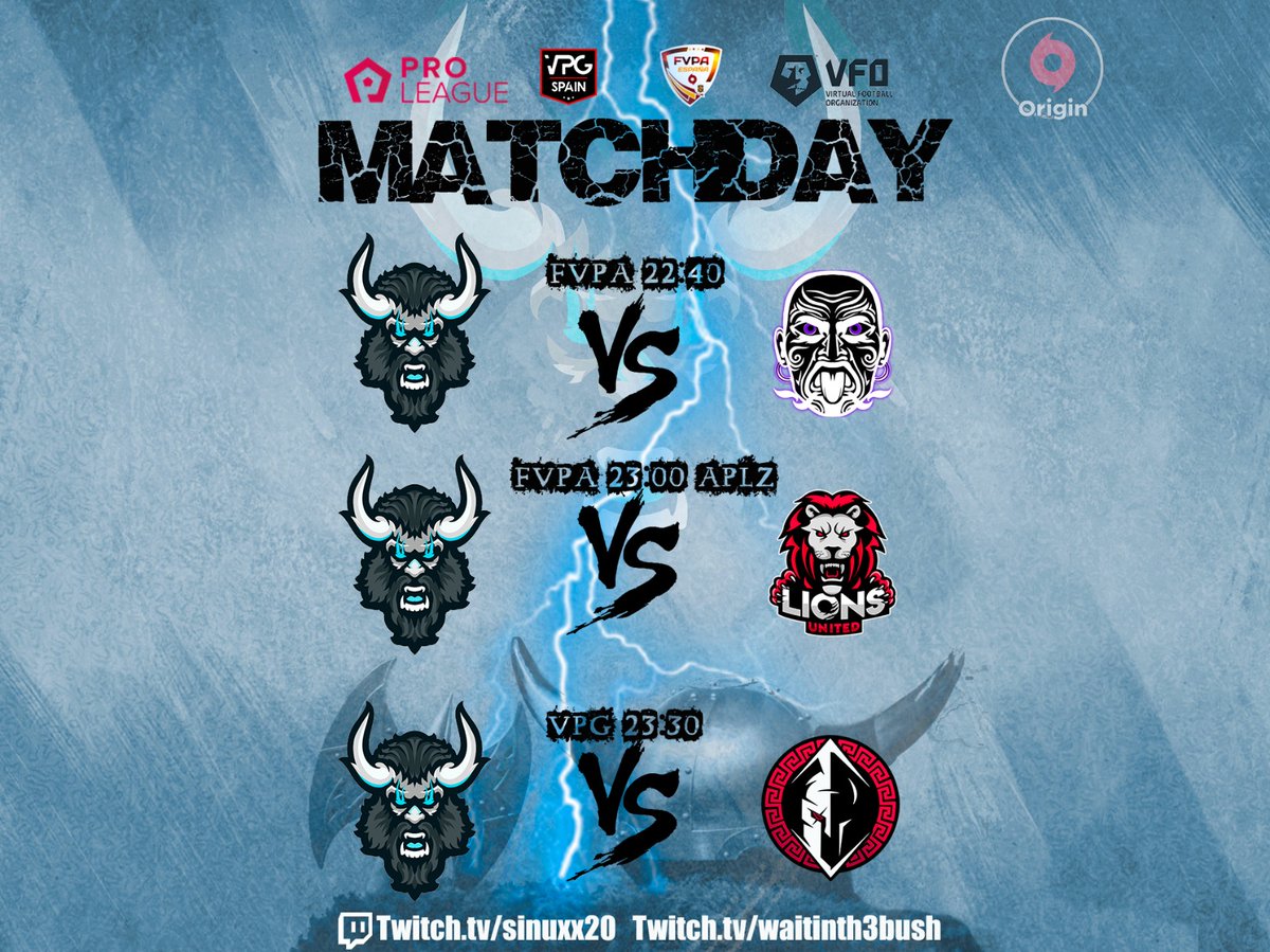 Ragnarök Legion (@ragnarokxlegion) on Twitter photo #MATCHDAY ⚽️
🏆 <a href="/FVPA_ESP/">Fed. Esp. Clubes Pro</a>
⏰ 23:10
🆚 @NUI_OFICIAL
➖➖➖➖
🏆 <a href="/VPG_Spain/">Virtual Pro Gaming España</a>
⏰ 23:30
🆚 <a href="/IMPERIO_nd/">IMPERIO never dies</a>
➖➖➖➖
El partido de FVPA aplazado contra Lions finalmente se jugó en la noche de ayer.
#GöLegion 🪓 #MATCHDAY ⚽️
🏆 <a href="/FVPA_ESP/">Fed. Esp. Clubes Pro</a>
⏰ 23:10
🆚 @NUI_OFICIAL
➖➖➖➖
🏆 <a href="/VPG_Spain/">Virtual Pro Gaming España</a>
⏰ 23:30
🆚 <a href="/IMPERIO_nd/">IMPERIO never dies</a>
➖➖➖➖
El partido de FVPA aplazado contra Lions finalmente se jugó en la noche de ayer.
#GöLegion 🪓