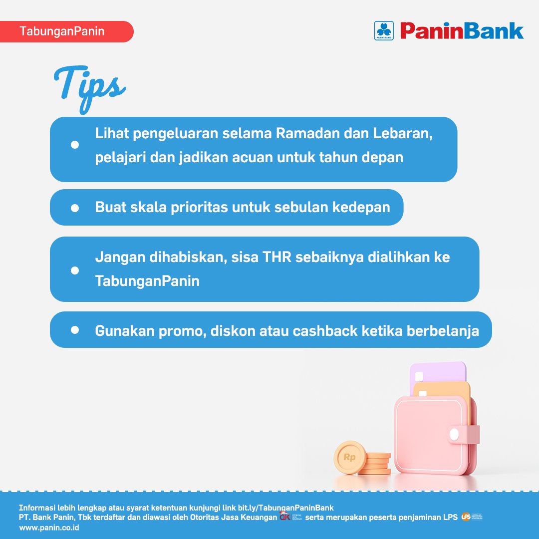 PaninBank's tweet photo. Lebaran telah berlalu, pasti banyak kebutuhan yang telah kita keluarkan selama Ramadan dan Idul Fitri. Untuk itu saatnya kembali menata keuangan untuk kedepannya.Β
Kali ini #TipsPanin akan berbagi mengenai cara membuat keuangan kamu sehat pasca lebaran. Apa sajakah itu? https://t.co/ZnLPBBvnFt
