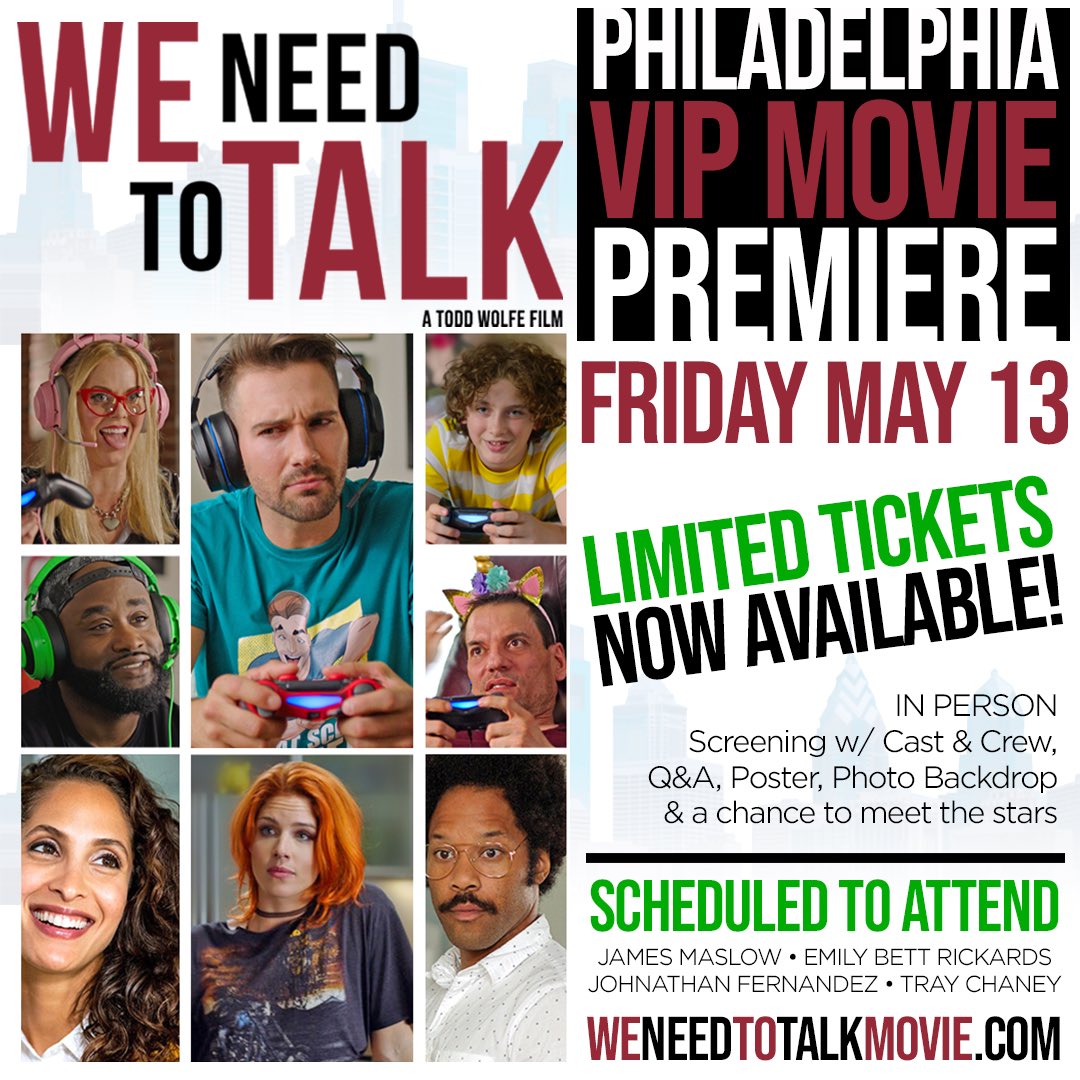 WeNeedToTalkMov's tweet photo. PHILADELPHIA! Join the CAST &amp; CREW at our home town theatrical premiere on May 13th to celebrate the release of the movie on streaming platforms! Tickets are limited! Go to https://t.co/CXlKMjfNuI for more info! https://t.co/vCR6sdxrOs