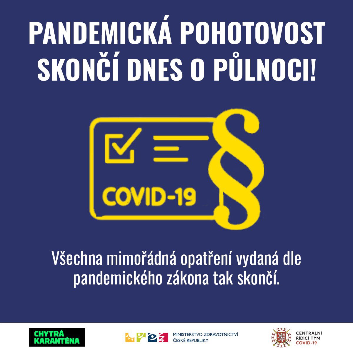 SCHVÁLENO! 

Pandemická pohotovost dnes končí a s ní i všechna opatření dle pandemického zákona včetně povinnosti nosit respirátory ve zdravotnických a sociálních zařízeních. 

Epidemická situace je totiž příznivá, počty hospitalizovaných klesají a respirátory tam můžeme odložit.