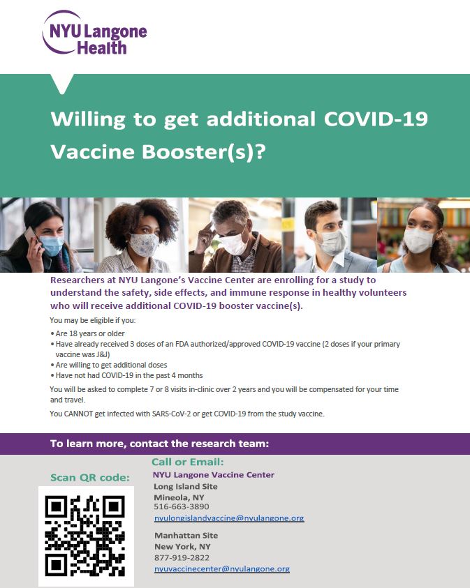 Recruiting volunteers for clinical trial evaluating second booster including variant booster (also one for first booster if you haven't gotten yours yet). Please share with those that might be interested.