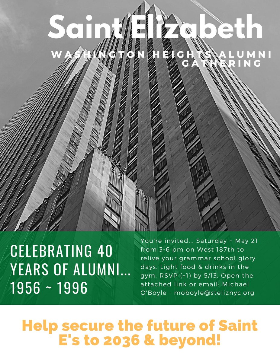 Our <a href="/Steliznyc/">St. Elizabeth's School</a> alumni gathering is fast approaching. Don't miss out. RSVP by May 13th. Details ⤵️