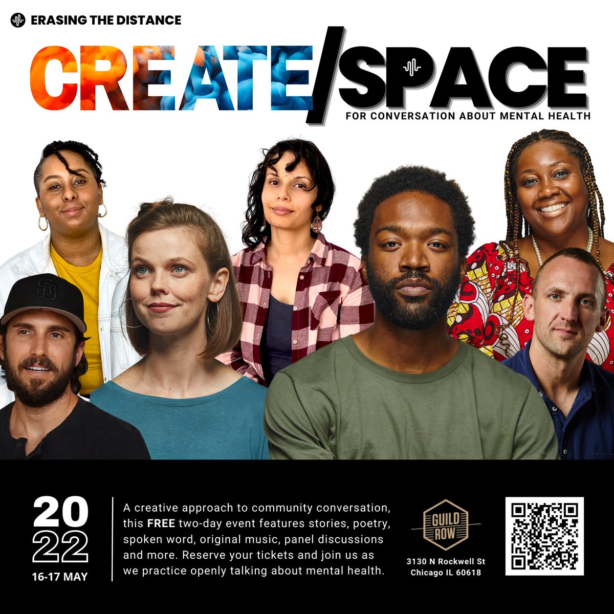 EraseDistance's tweet image. CREATE SPACE is a two day community event designed to set the stage for dedicated conversation about mental health. Each night is filled with stories, panel discussions, performances, and more. 

RESERVE YOUR TICKETS TODAY: eventbrite.com/e/318934249927