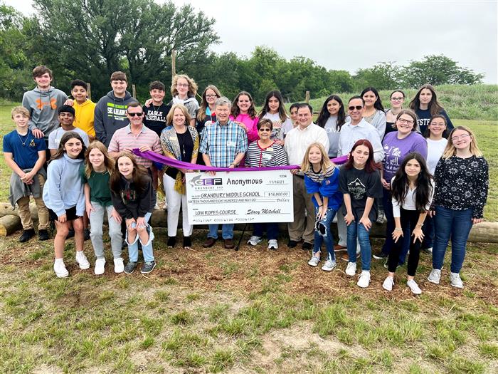 Granbury Middle School held a ribbon cutting for a new challenge course on Wednesday. The project was funded through a $16,800 gift from an anonymous donor through the Granbury ISD Education Foundation. Read more: buff.ly/3vWxYuk #GISDLead #GISDEngage #GISDInnovate