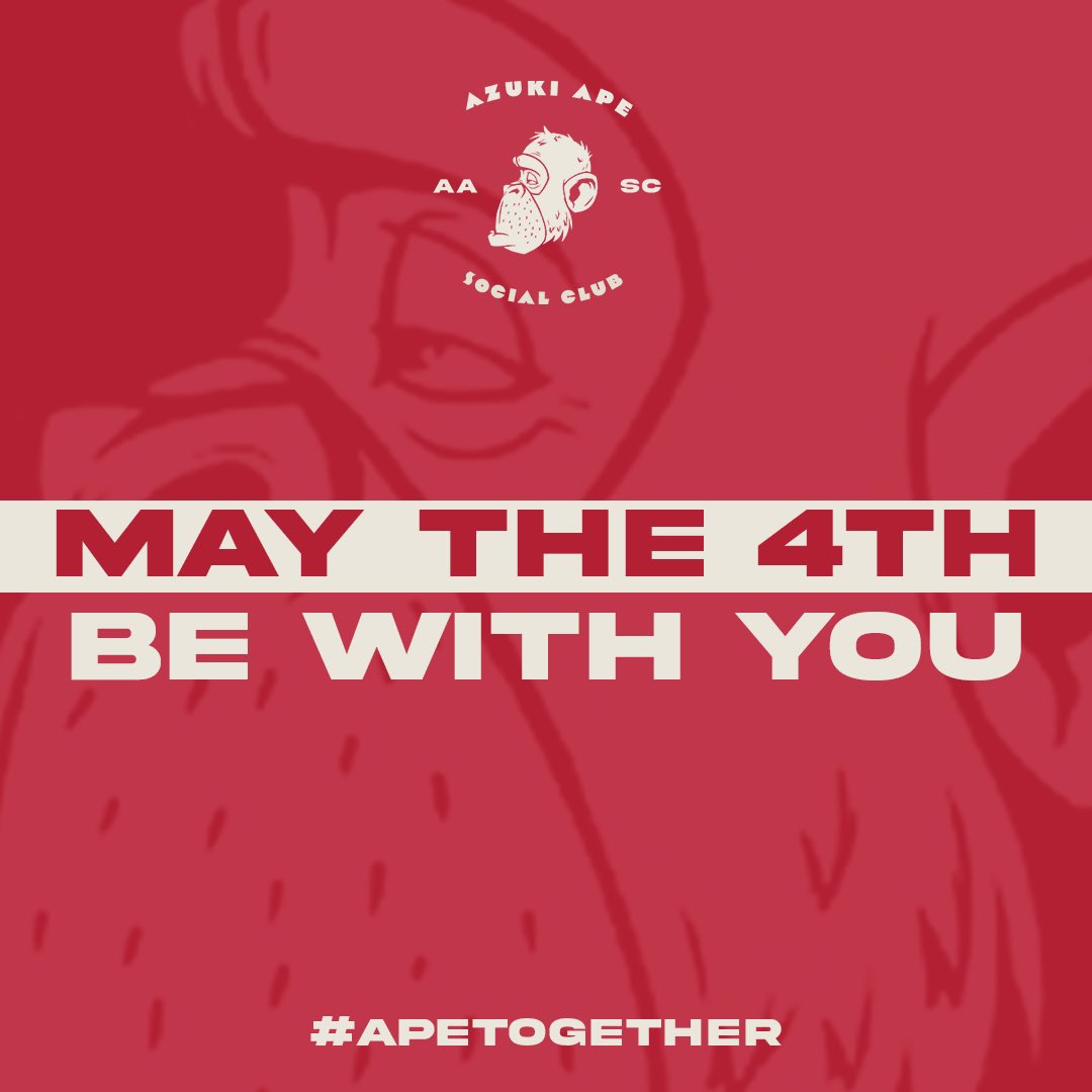 AzukiApe's tweet photo. It goes without saying… ‘May The 4th Be With You’. Especially @ApeLiquidio holders collecting their $METL today! #ApeTogether♦️ #AvolveTogether ♦️ https://t.co/b76qfm5Ekt