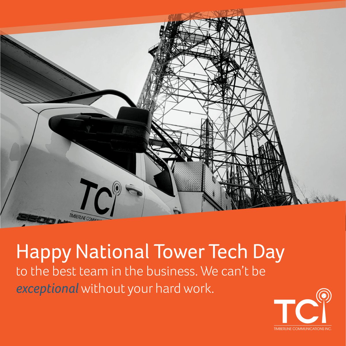 Timberline_Comm's tweet photo. For the 6th consecutive year, a day has been set aside to pay tribute to the important work that communications infrastructure technicians conduct daily to enable a connected world. Thank you #TowerTechs and to @NATEsafety for recognizing this day. #keepingyouconnected https://t.co/O06b3e5TLM