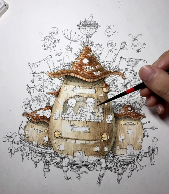 コケなどの緑色は最後に塗るんです

描いてきたお家をコケまみれにするのが至高の時、自分へのご褒美です 