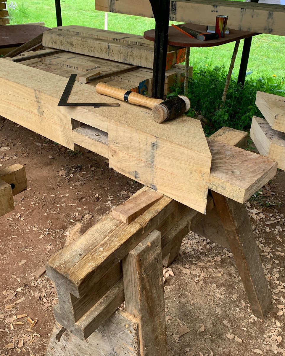 FlatcapProjects's tweet photo. Day 3. One wall frame laid up and podged (stop sniggering at the back). Bit of careful carving on the jowel posts. @hewnwood #woodworking #bespoke #piginshit https://t.co/dluo4szMMX