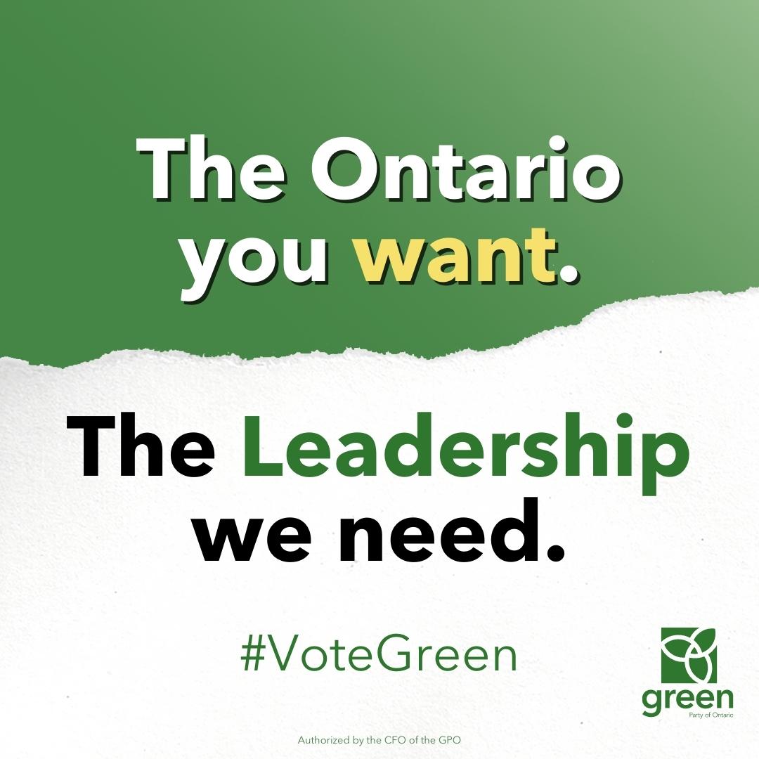 OntarioGreens's tweet photo. Ontario Greens are running our biggest campaign ever!

A vote for #Green is a vote for:
🌎 Climate action
🏡 Affordable housing
🧠 Mental Health

✅ This June 2nd, let's build the Ontario you want, with the Leadership we need. 

#exln43 #onelxn #onpoli #VoteGreen https://t.co/X3Uhz1avAS