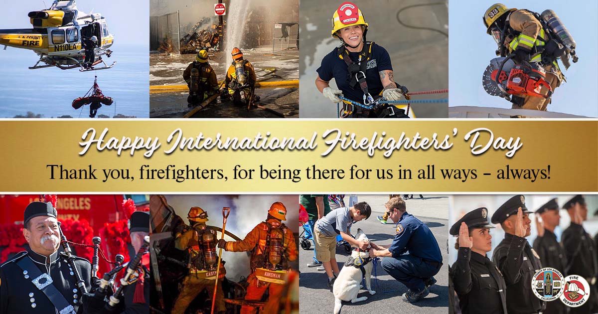 LACoFD (@lacofd) on Twitter photo Happy International Firefighters’ Day!
We appreciate firefighters everywhere who answer the call and make it their mission to help others.
Thank you for all you do!
<a href="/local1014/">Los Angeles County Firefighters Local 1014</a>
<a href="/LACountyFire1/">LA County Fire Foundation</a> Happy International Firefighters’ Day!
We appreciate firefighters everywhere who answer the call and make it their mission to help others.
Thank you for all you do!
<a href="/local1014/">Los Angeles County Firefighters Local 1014</a>
<a href="/LACountyFire1/">LA County Fire Foundation</a>