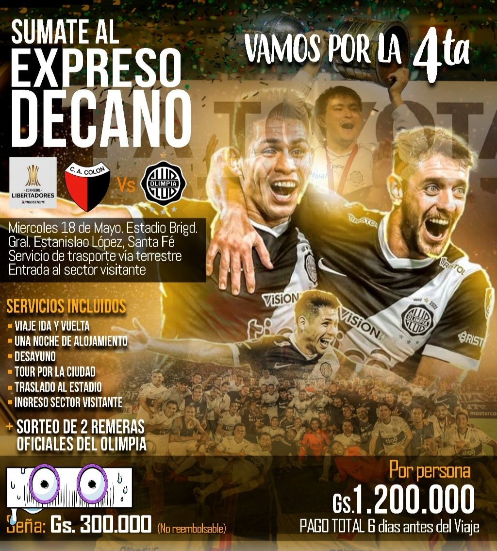 Ayer decíamos.. 
"Si gana Olimpia..." no señores!
Sin importar resultado !
Hoy gana <a href="/elClubOlimpia/">Club Olimpia</a>
Querés acompañarnos a SantaFe?? -Seguinos
-@ a tu acompañante 
- Dale RT y ya estás participando para el sorteo.
El domingo damos a conocer a los Ganadores.
#Olimpia
#ItakaruTravel