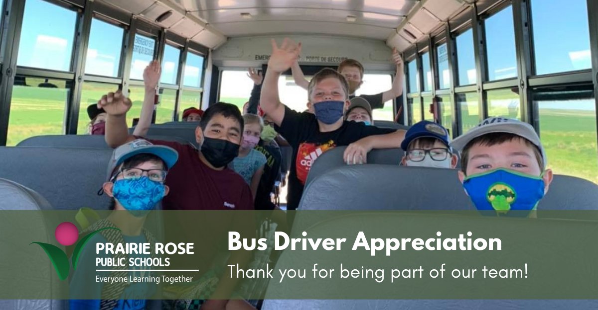 PrairieRoseSD8's tweet photo. This week we celebrate school bus drivers. Prairie Rose Public Schools would like to thank all the bus drivers who operate our 83 bus routes and travel over 16,000 kilometres each day, bringing our students to school and home safely. We couldn't do it without you! #myprps https://t.co/Av7lCMRD5I