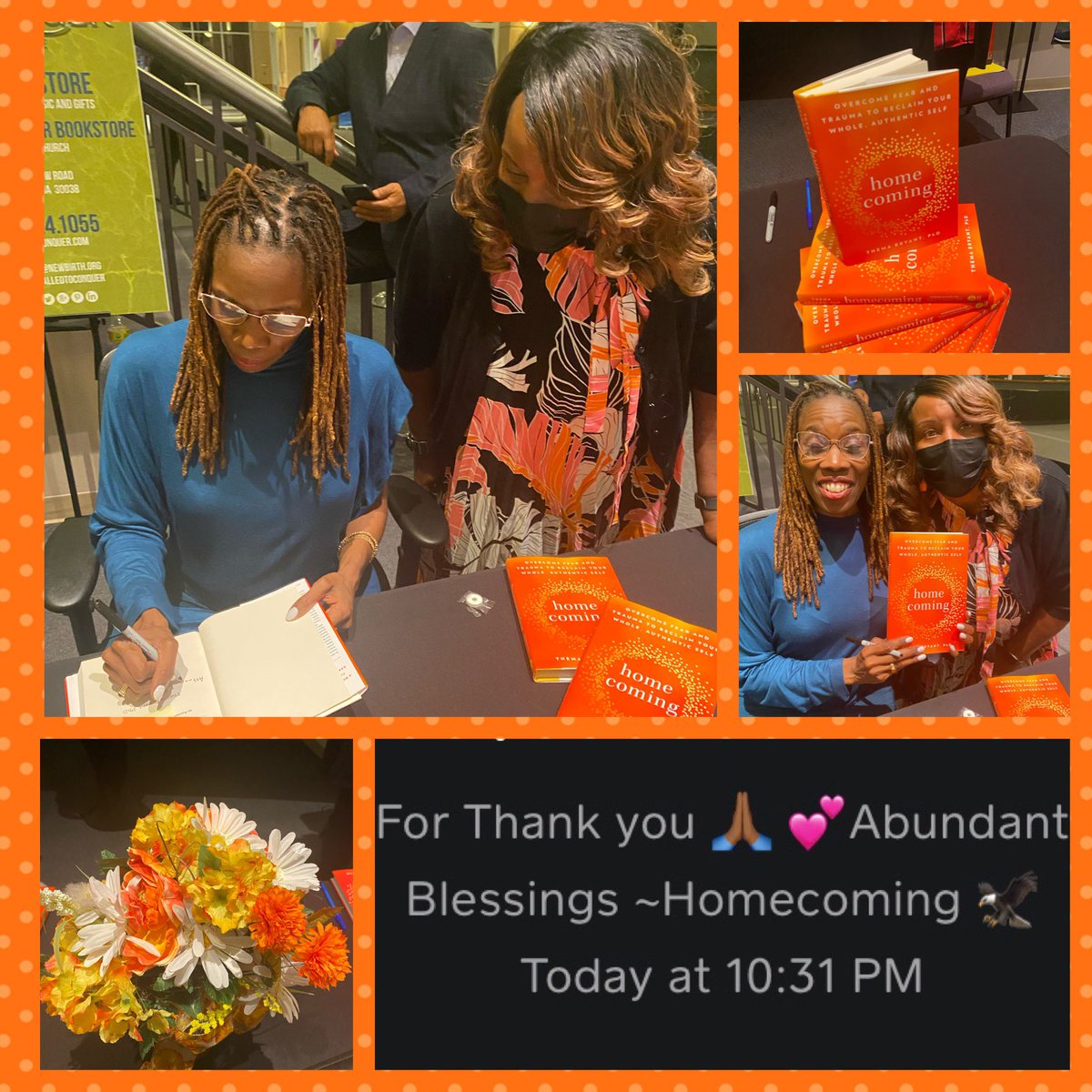 Shawnie410's tweet photo. #AboutLastNight #AmazingGift #DrThema #gaveus ๐๐พ๐งก#GroupTherapy #NewBirthNow
โThe Breakthrough we didnโt really know we needed!โ #tenthirtyone 10/31 #specialday #EmbracetheNewBirth @calledtoconquer #Booksigning #HomecomingBook #Homecoming https://t.co/vpY8eH1v78