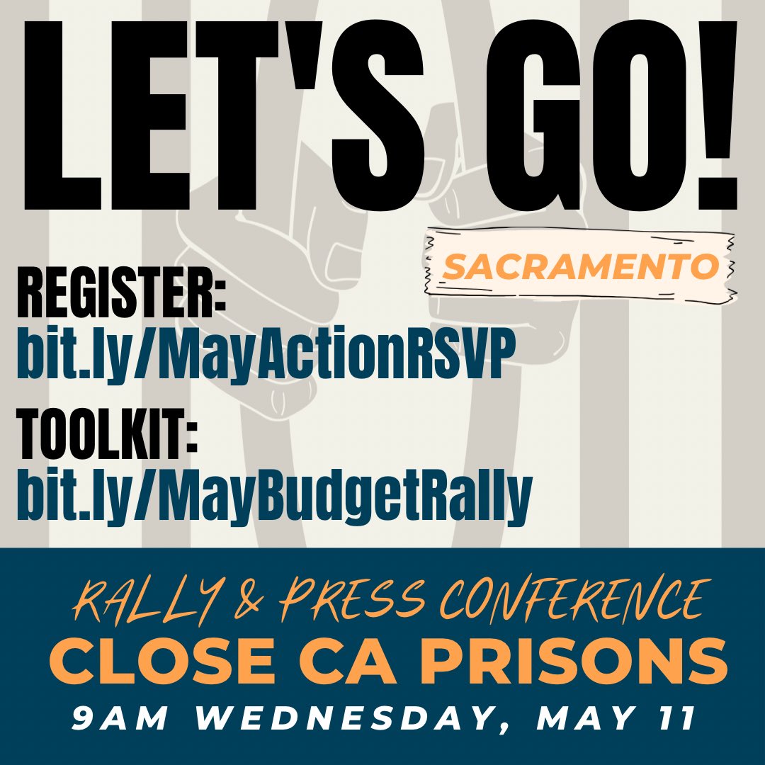 CURBprisons's tweet photo. 📢💥TOOLKIT DROP ALERT!🎤 ⬇️

It’s all hands on deck for CURB’s press conference + rally happening NEXT WEEK on Wednesday, May 11th!

Please amplify this action and share within your networks using this social media toolkit➡️https://t.co/EPr7RWRT9A 

#CareNotCages
#CloseCAPrisons https://t.co/gVUwKZ3lCh