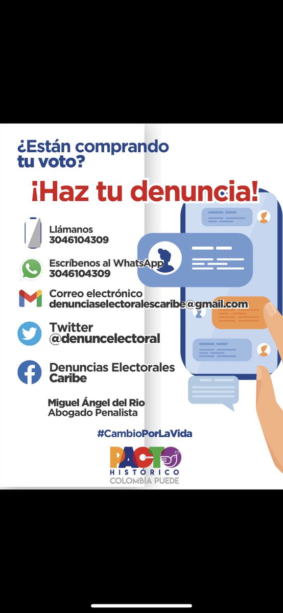 Estos son los canales de comunicación para recibir información de la ciudadanía relacionada con la compra de votos en todo el caribe y ponerla a disposición de las autoridades. Entre todos acabaremos las mafias electorales y sus representantes. ⁦<a href="/petrogustavo/">Gustavo Petro</a>⁩ ⁦