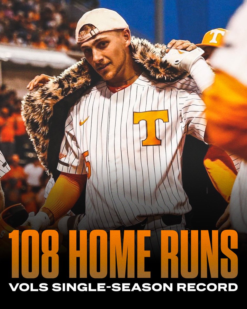 Hey Rocky Top, can we go record breaking⁉️

108 homers and counting for <a href="/Vol_Baseball/">Tennessee Baseball</a> this season 😮‍💨