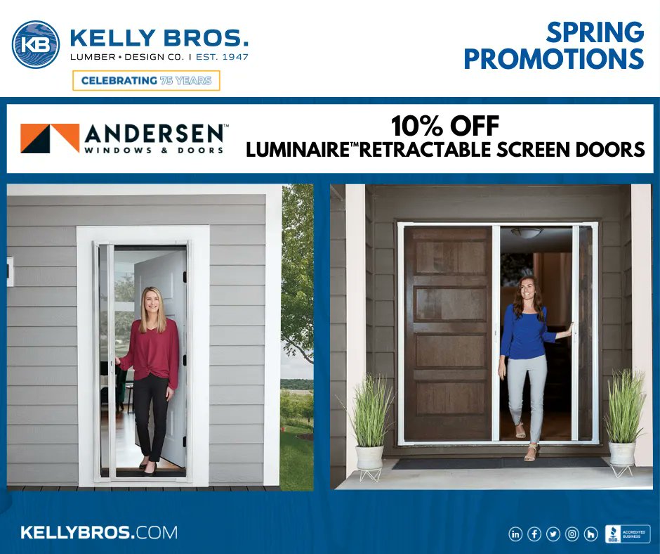 KellyBros's tweet photo. Shop now 𝗦𝗮𝘃𝗲 𝟭𝟬% on all @AndersenWindows Storm Doors &amp; Luminaire Retractable Screens for a limited time.

Visit a location near you: https://t.co/RoJGIPn1QH https://t.co/5nCzY39Tpn