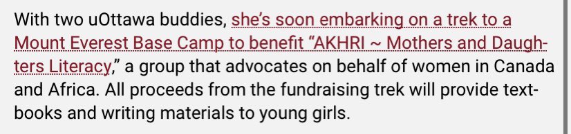 elmiyasmine's tweet photo. Had a blast speaking to @dmcfadd about @mmscholarships in an article for @uOttawaMed. 

So happy that I was also able to share my fundraiser in this article 🤗 

Here’s a recap straight from the article 

Mount Everest (EBC) here we come 🏔 https://t.co/mm2dyeY2oY