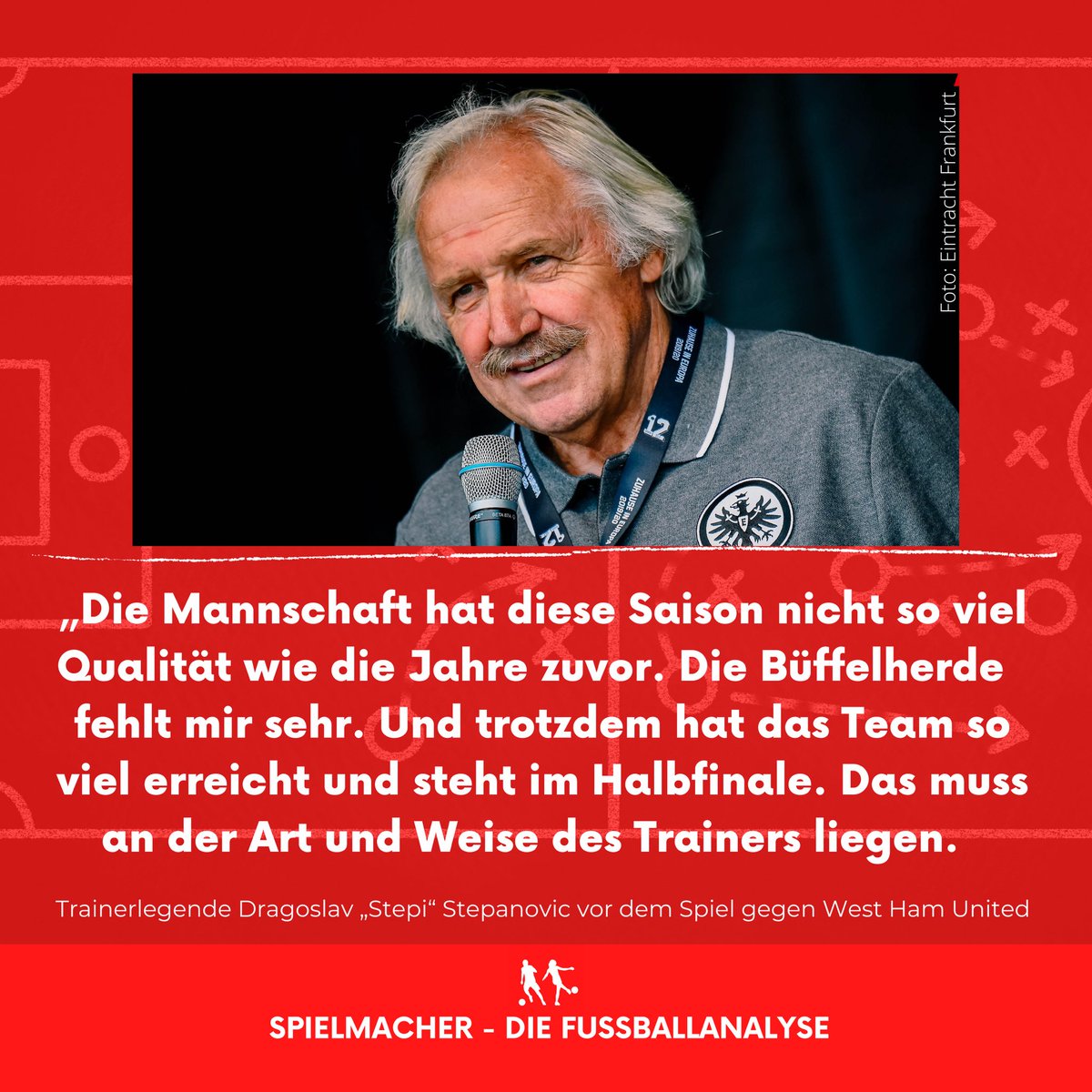SpielmacherPod's tweet photo. Die #SGE im Halbfinale der #UEL! Oliver Glasner Masterclass? Oder woran liegt es? Und Hand aufs Herz: Wer von euch vermisst genauso die Büffelherde um Haller, Rebic &amp; Jovic wie Trainerlegende „Stepi“? Alle Aussagen des 74-Jährigen in Folge 16 des Spielmachers ⤵️ #SGEWHU #SGEuropa https://t.co/MKZoUdjulV