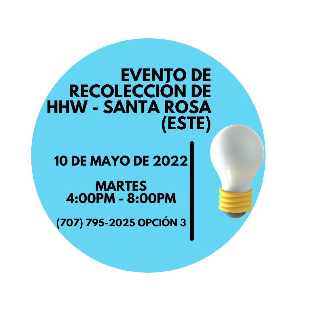 OutreachSoluna's tweet image. Santa Rosa, habrá un evento de recolección de residuos peligrosos domésticos en el este de santa rosa. llame al (707) 795-2025 opción 3 para hacer una cita.