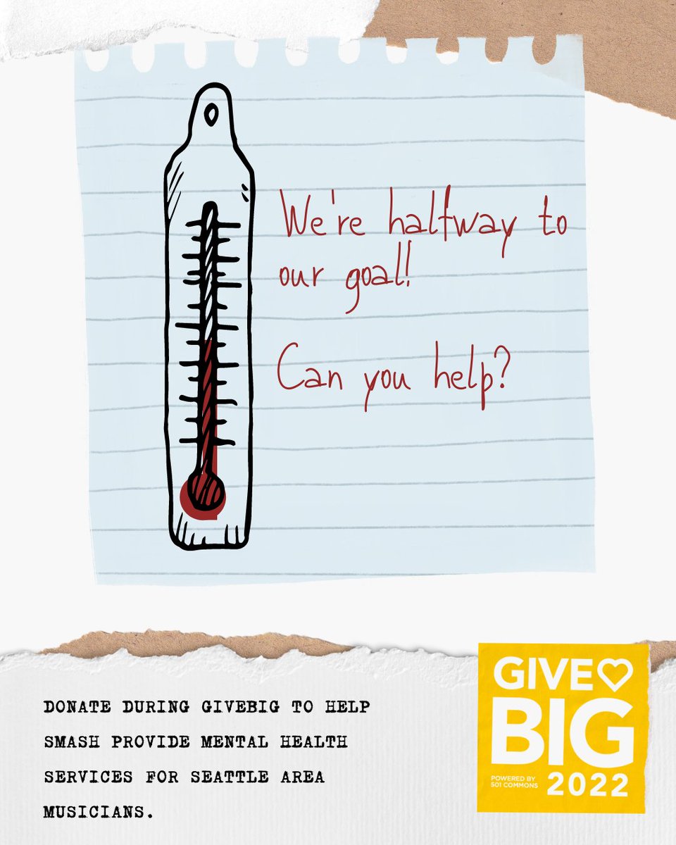 We're just about halfway to our goal for GiveBIG, can you help us go all the way? At SMASH we offer low-barrier access to mental health services, which is one of our most requested services. 

 GiveBIG ends tonight click the link below to donate. 

wagives.org/organization/S…