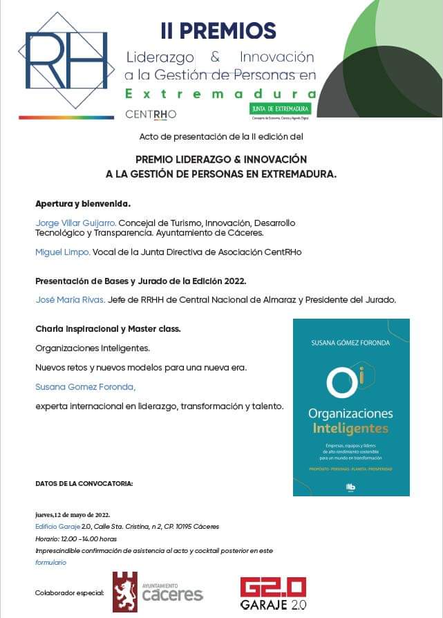 raul_detena's tweet photo. En #CentRHo, estamos a punto de lanzar la II Edición de nuestro Premio LIDERAZGO &amp; INNOVACION A LA GESTION DE PERSONAS en Extremadura.

Con tal motivo, hemos organizado un Encuentro el 12 de mayo en Cáceres

Todos los datos los tienes en la imagen adjunta

Haz ya tu reserva. https://t.co/oJQHoiSKSw
