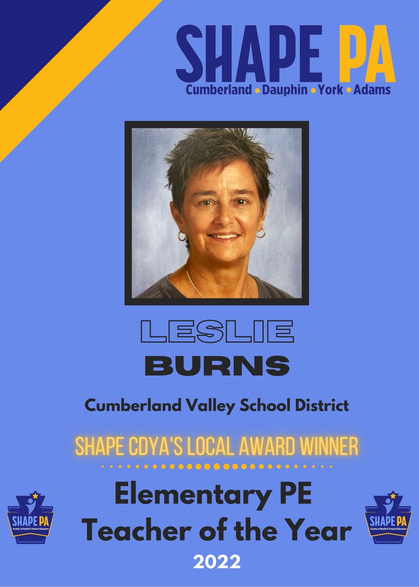 Congratulations to Leslie Burns for winning our Local Elementary PE Teacher of the Year Award! Teaching for 30+ years, Leslie has positively impacted so many of her students lives. Well deserved Mrs. Burns👏🏻 💪🏻 <a href="/lmb329/">Leslie Burns</a> <a href="/SilverSpringES/">SilverSpringES</a> <a href="/CVSDnews/">Cumberland Valley SD</a> <a href="/SHAPE_PA/">SHAPE PA</a>