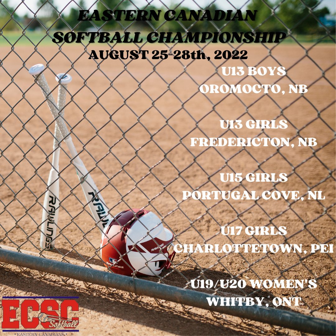 ECSCsoftball's tweet image. 2022 Eastern Canadian Championship Host Locations have been set. 

Les lieux hôtes des Championnats de l'Est du Canada 2022 ont été établis.

@softballnb @softballnl @softball_ns @softballontario @ontariopwsa @OASAsoftball @softballquebec