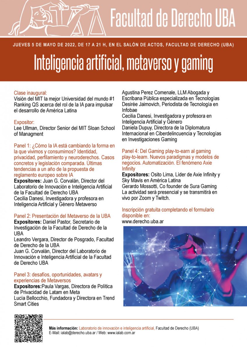 📆 HOY - 🕐 17 H ➡ "Inteligencia artificial, metaverso y gaming".

<a href="/IALAB1/">IALAB UBA</a> 

➕ Más información: bit.ly/3kpjqy8